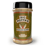Big Poppa's Jallelujah Jalapeño Seasoning 14oz jar with vibrant green and red pepper flakes and herbs for grilling and