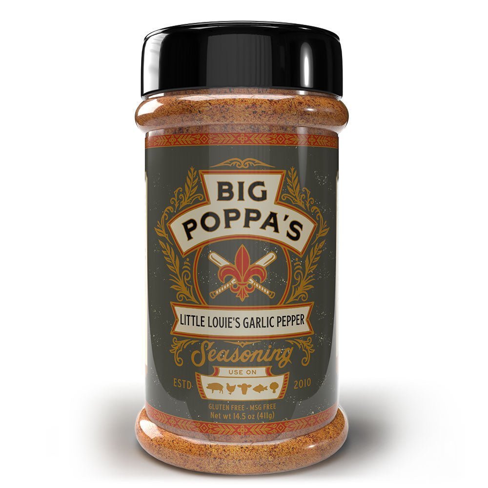 Big Poppa's Little Louie's Garlic Pepper Seasoning 14.5oz jar with hand-crafted blend of herbs and spices for meats and