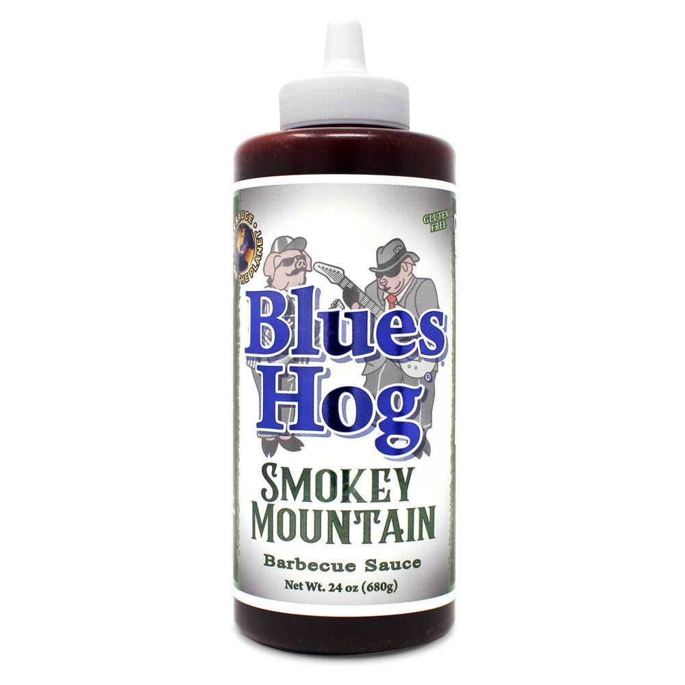 Blues Hog Smokey Mountain BBQ Sauce 24oz squeeze bottle with rich, smoky flavor and smooth texture for beef, pork, poultry