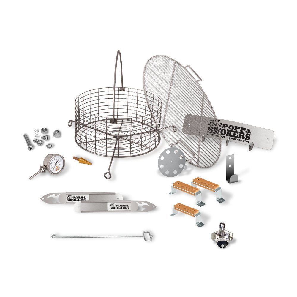 Big Poppa Smokers BPS DIY Drum Smoker Kit with black powder-coated steel drum, stainless steel access ports, and adjustable