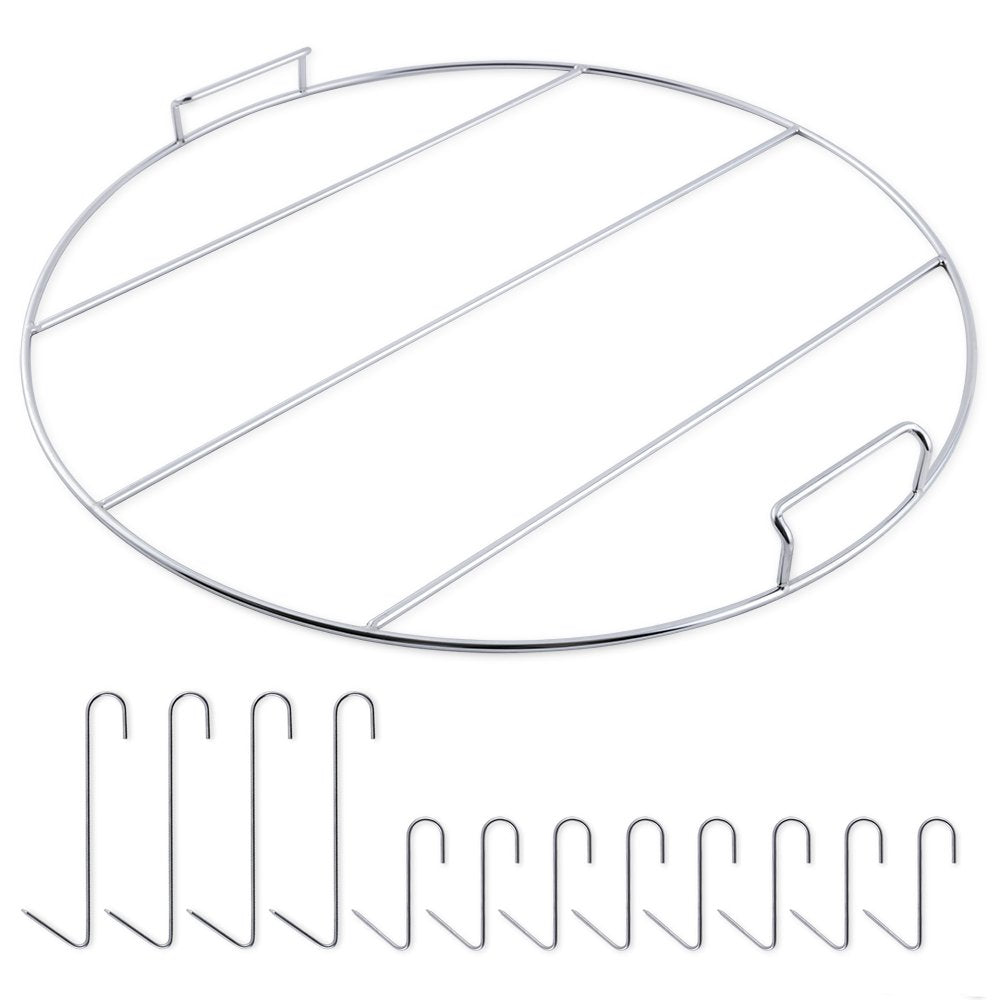 Close-up of stainless steel hanging hook with textured finish and integrated swivel for secure drum attachment.