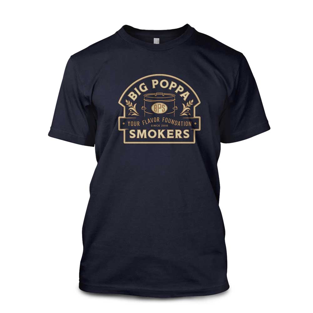 Big Poppa Smokers BPS Flavor Foundation T-Shirt, relaxed fit, soft cotton fabric, heather charcoal color, crew neckline