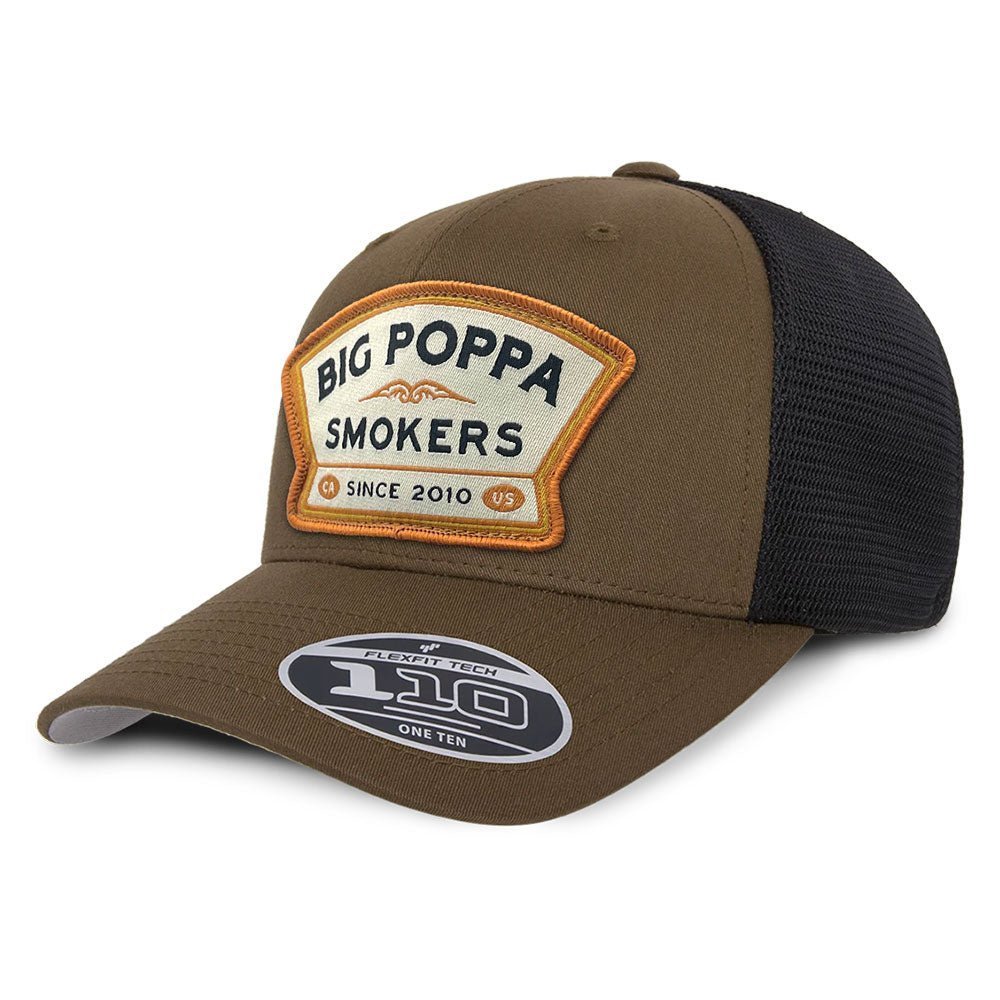 Big Poppa Smokers BPS Mesh Snapback Hat in Coyote Brown and Black with structured crown and flat black visor