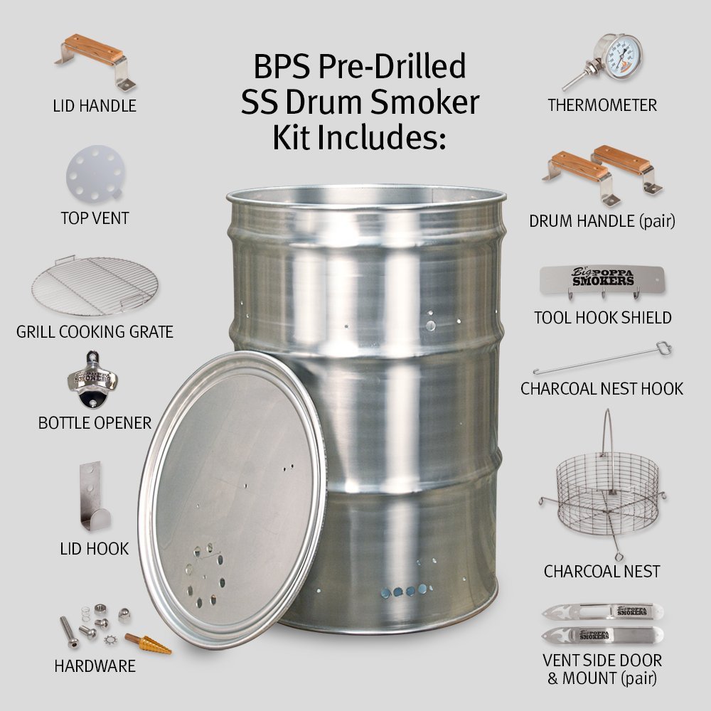 Close-up of the stainless steel drum’s pre-drilled holes with textured surface and precise diameter for smoking control