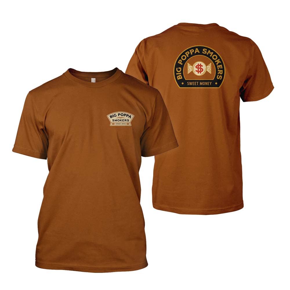Big Poppa Smokers BPS Sweet Money Orange T-Shirt, regular fit, soft cotton fabric, vibrant orange color, crew neckline