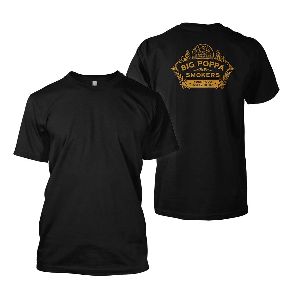 Big Poppa Smokers BPS Your Food Just Got Better T-Shirt with food-inspired graphic and bold black lettering on white cotton