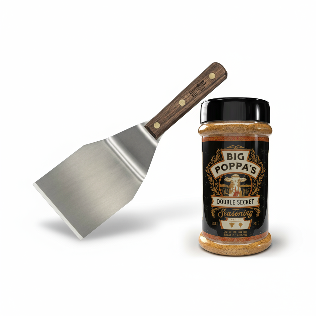 Big Poppa Smokers Burger Lovers BBQ Gift Set including custom-branded sauce bottles, spice jars, and grilling tools in black