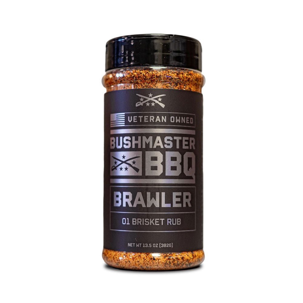 Bushmaster BBQ Brawler 13.5oz beef rub with hand-crafted spices for grilled meats, gluten-free, and locally-sourced