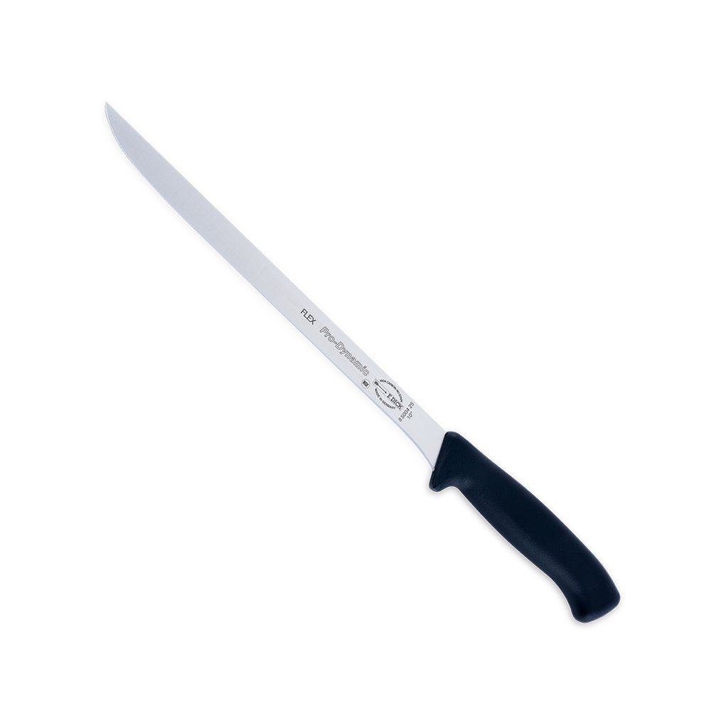F. Dick 10-inch flexible ham knife with stainless steel blade and black polymer handle for precise carving