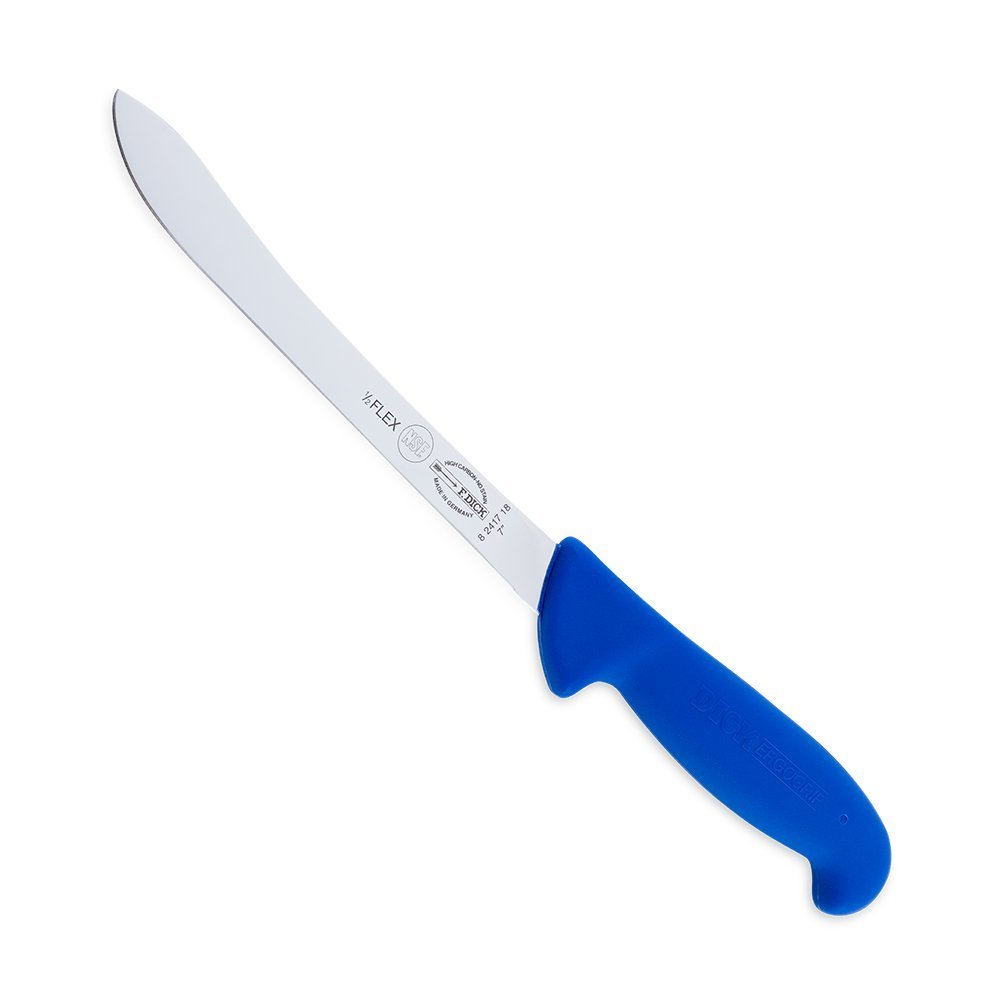 F. Dick 7-inch Flex Fish Fillet Knife with black Ergogrip handle and flexible stainless steel blade for precise fish