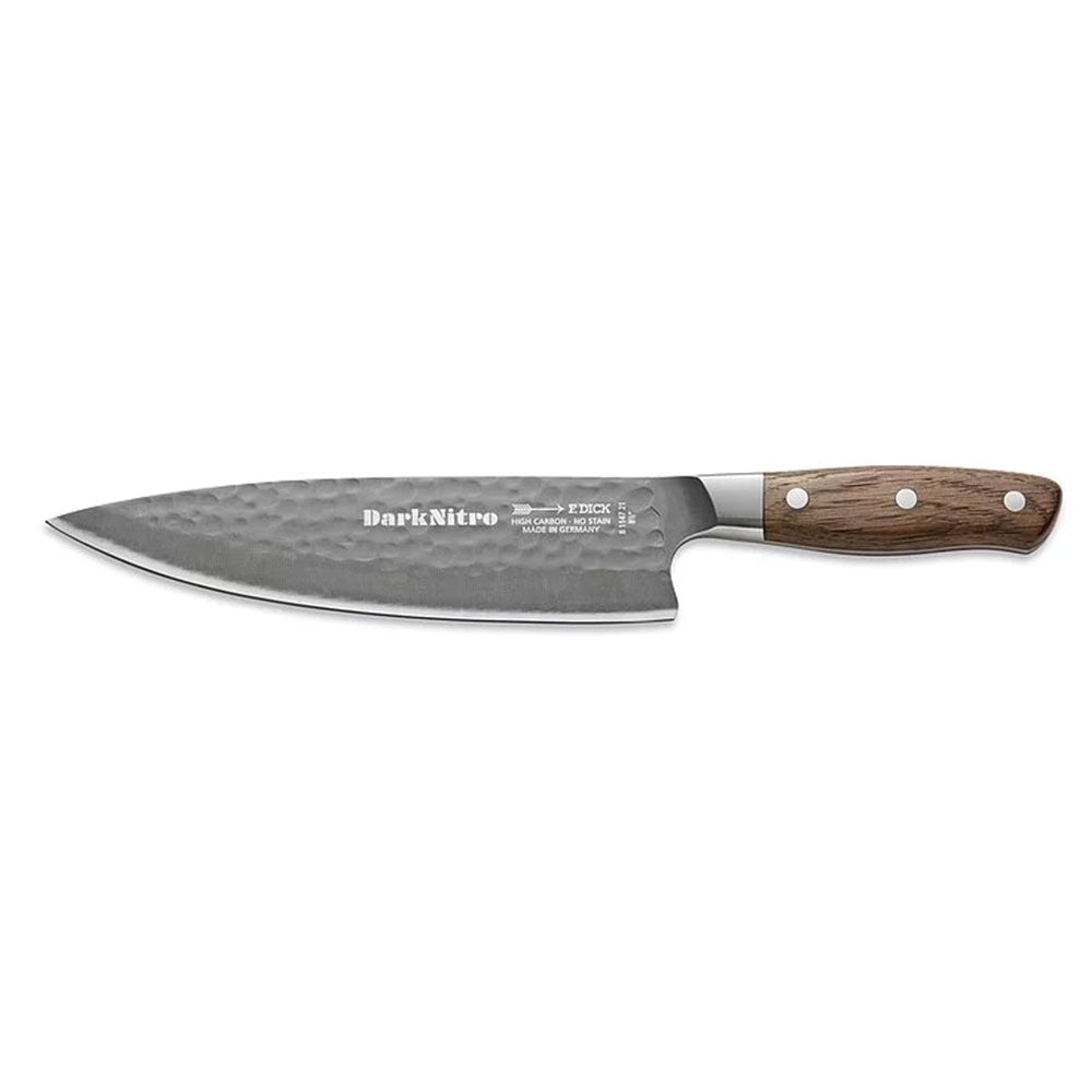 F. Dick DarkNitro chef's knife with black micropartitioned DLC-coated stainless steel 8-inch blade and ergonomic black