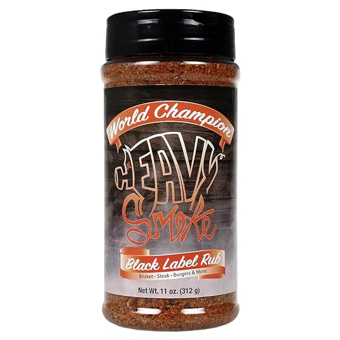 Heavy Smoke Black Label Rub, 11oz, crafted for beef with hand-blended organic spices and locally-sourced ingredients