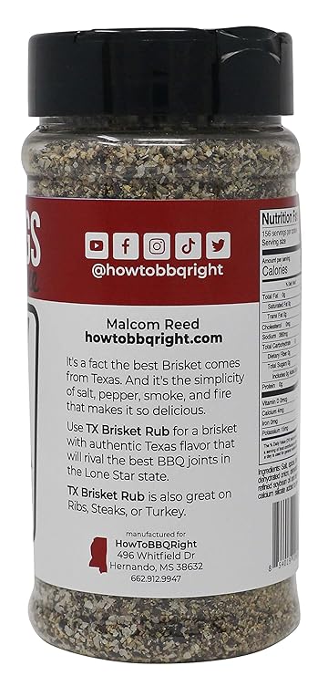 Close-up of the 11oz Killer Hogs TX Brisket Rub label showing detailed ingredients and hand-crafted design on textured