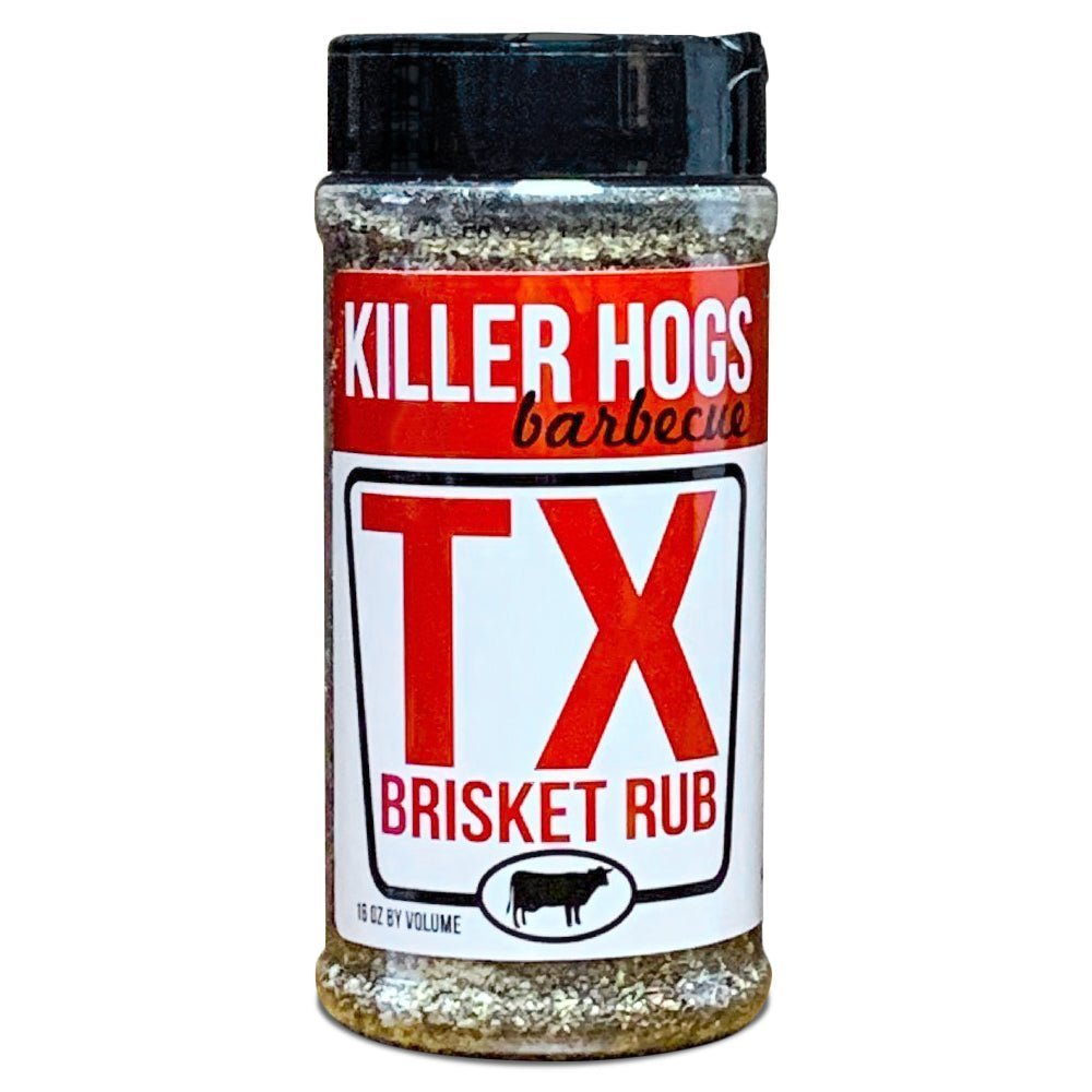 Killer Hogs TX Brisket Rub 11oz jar with ingredients for beef and wild game barbecue seasoning