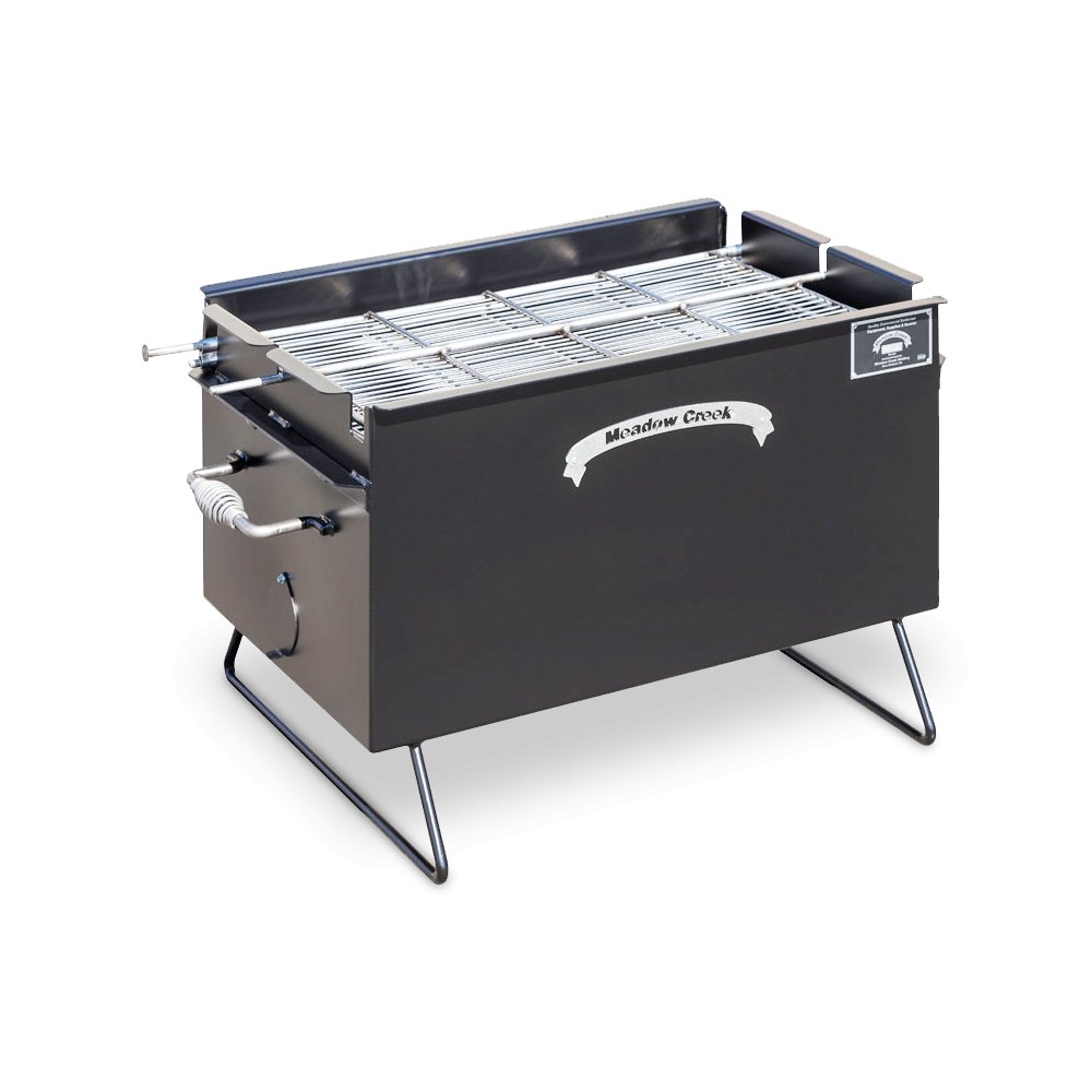 Close-up of the Meadow Creek BBQ26 Chicken Cooker’s durable stainless steel lid handle and textured surface detail
