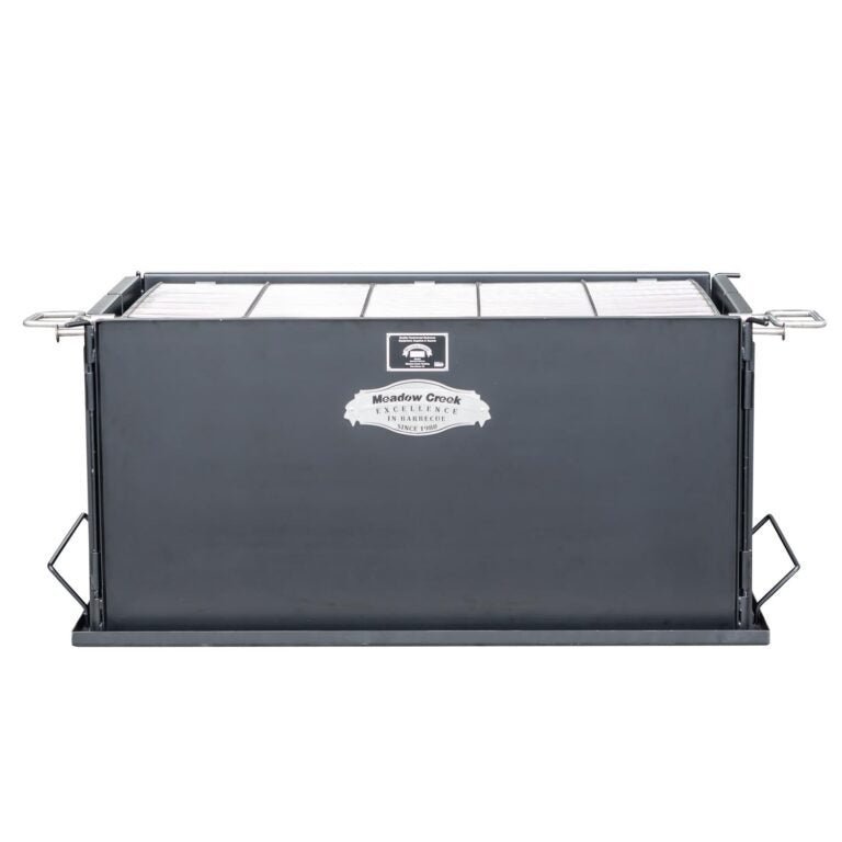 Meadow Creek BBQ42C collapsible steel chicken cooker with black finish and vented lid for grilling and smoking poultry