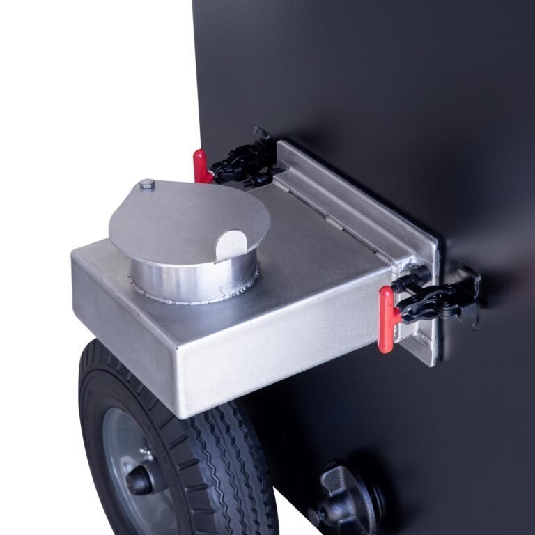 Close-up of the Meadow Creek BX50 Cabinet Smoker’s adjustable temperature dial and textured metal control panel.