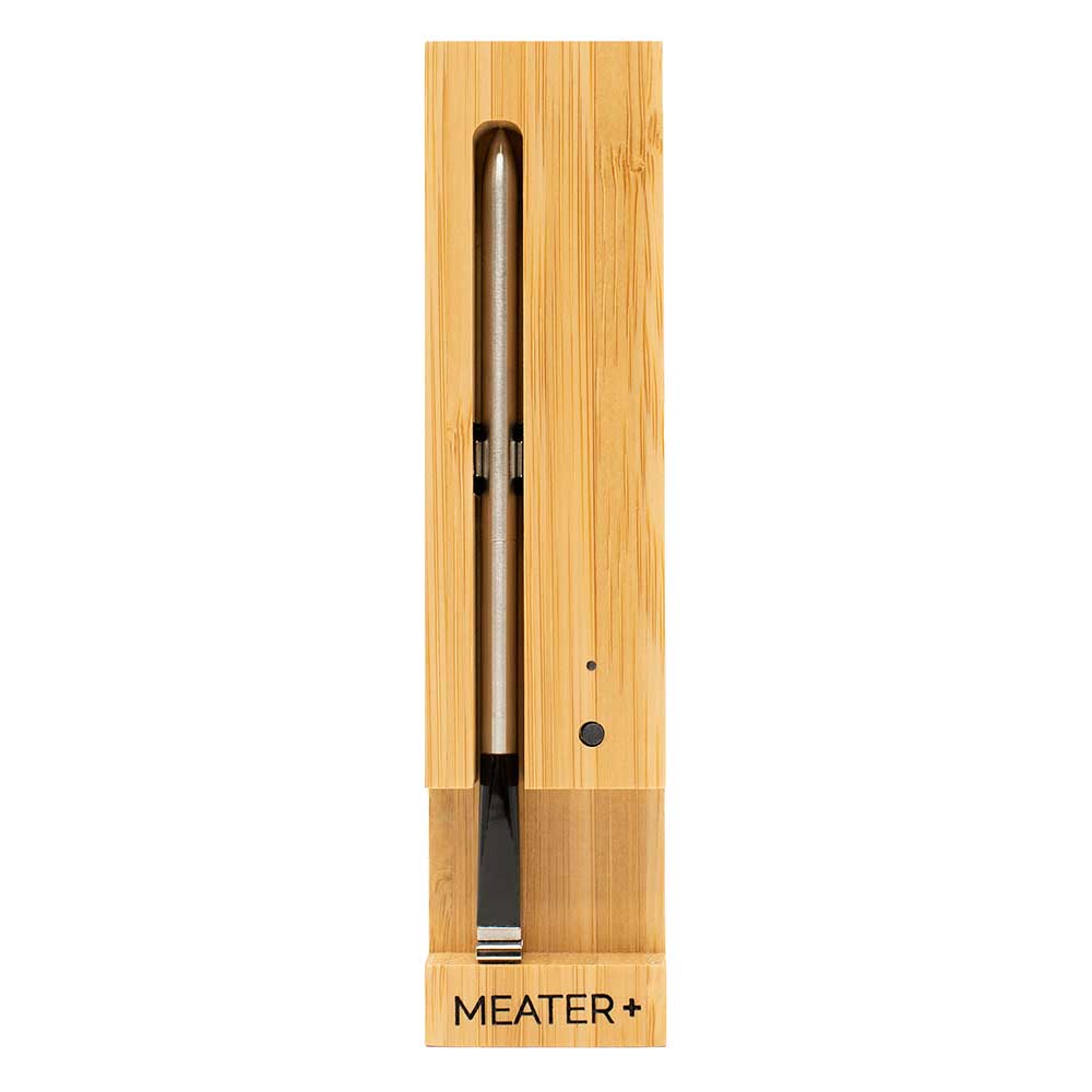 Close-up of MEATER Plus probe tip highlighting stainless steel durability and precise temperature sensor for accurate