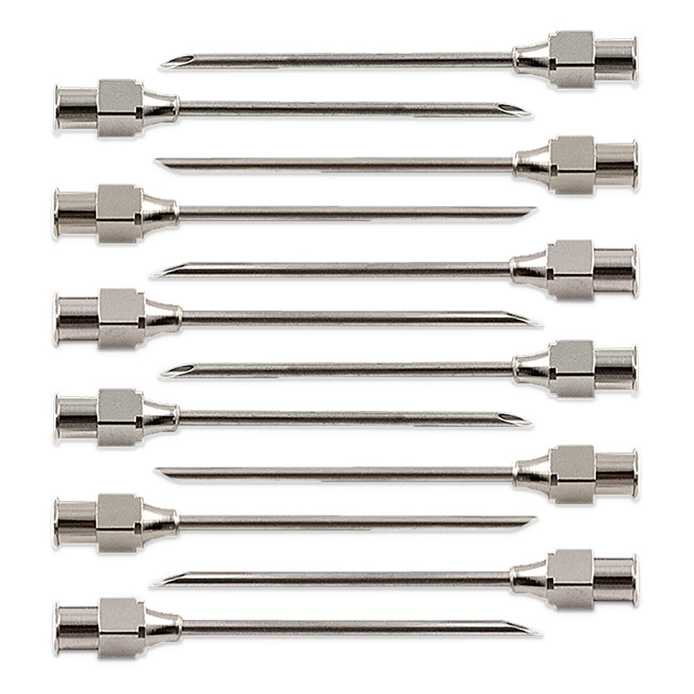 Pro Shot meat injector with 14 gauge stainless steel needles, 12-pack for flavorful marinade infusion into grass-fed meats