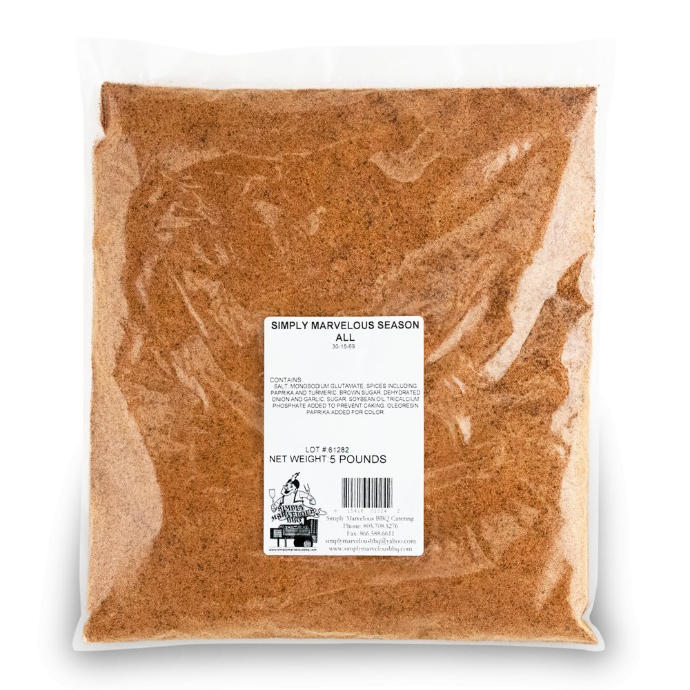 Simply Marvelous BBQ Season All Rub 5lb bag with hand-crafted blend of organic spices, ideal for beef, pork, poultry, and