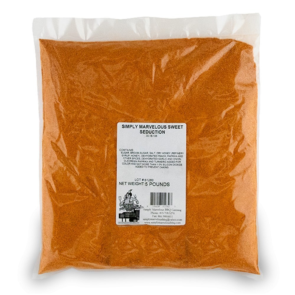 Simply Marvelous Sweet Seduction BBQ Rub 5lb bag with blended spices for beef, pork, and poultry grilling